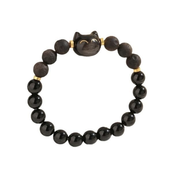 Obsidian Cat Head Bracelet