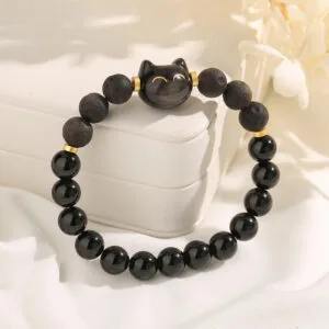 Obsidian Cat Head Bracelet