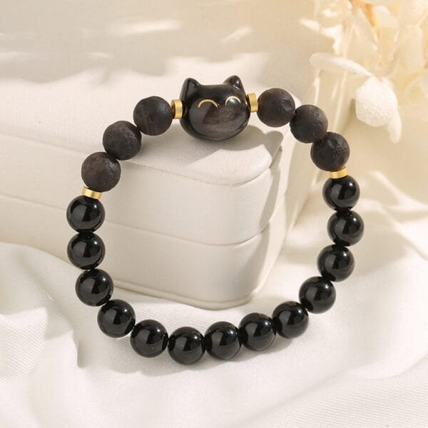 Obsidian Cat Head Bracelet