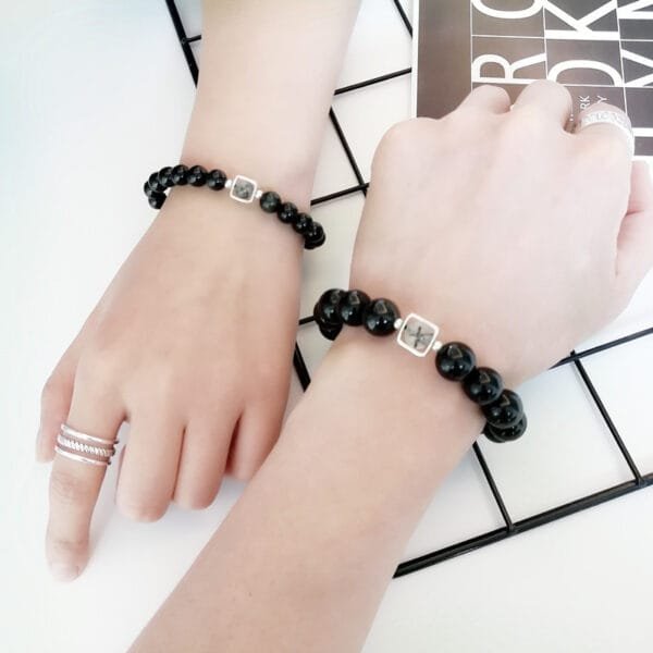 Silver Obsidian Couple Bracelets