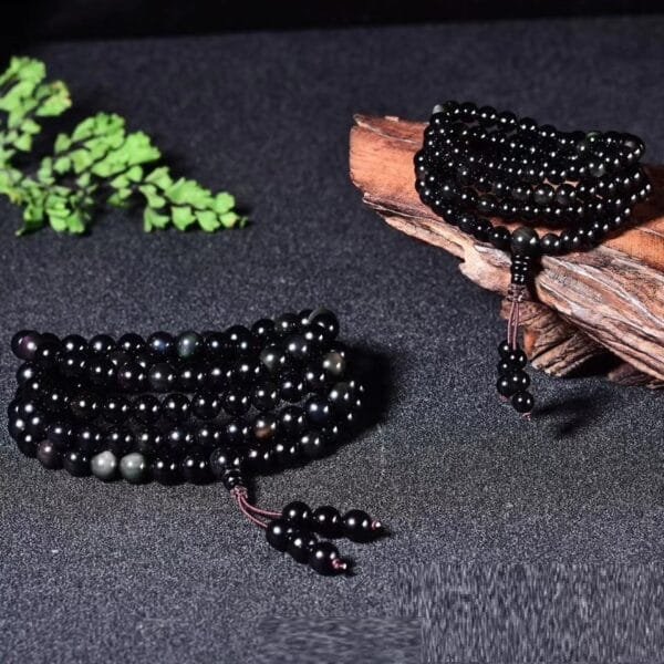 Natural Rainbow 108 Obsidian Mala Beads for Protection, Clarity & Spiritual Strength, Meditation Stone, Buddhist Gift Ideas - Image 3