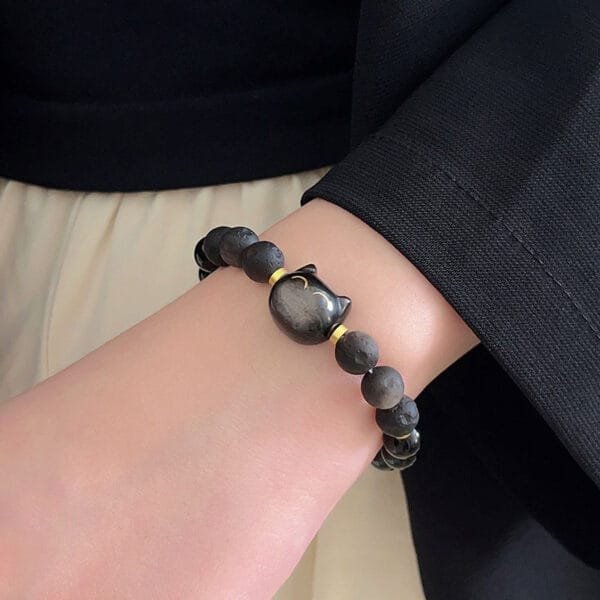 Obsidian Cat Head Bracelet