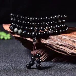 Natural Rainbow 108 Obsidian Mala Beads for Protection, Clarity & Spiritual Strength, Meditation Stone, Buddhist Gift Ideas